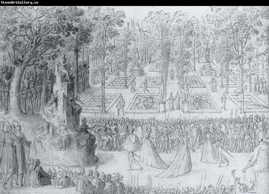 Antoine Caron Court ball following the Ballet of the Provinces of France with a view to gthe gardens of the Tuileries